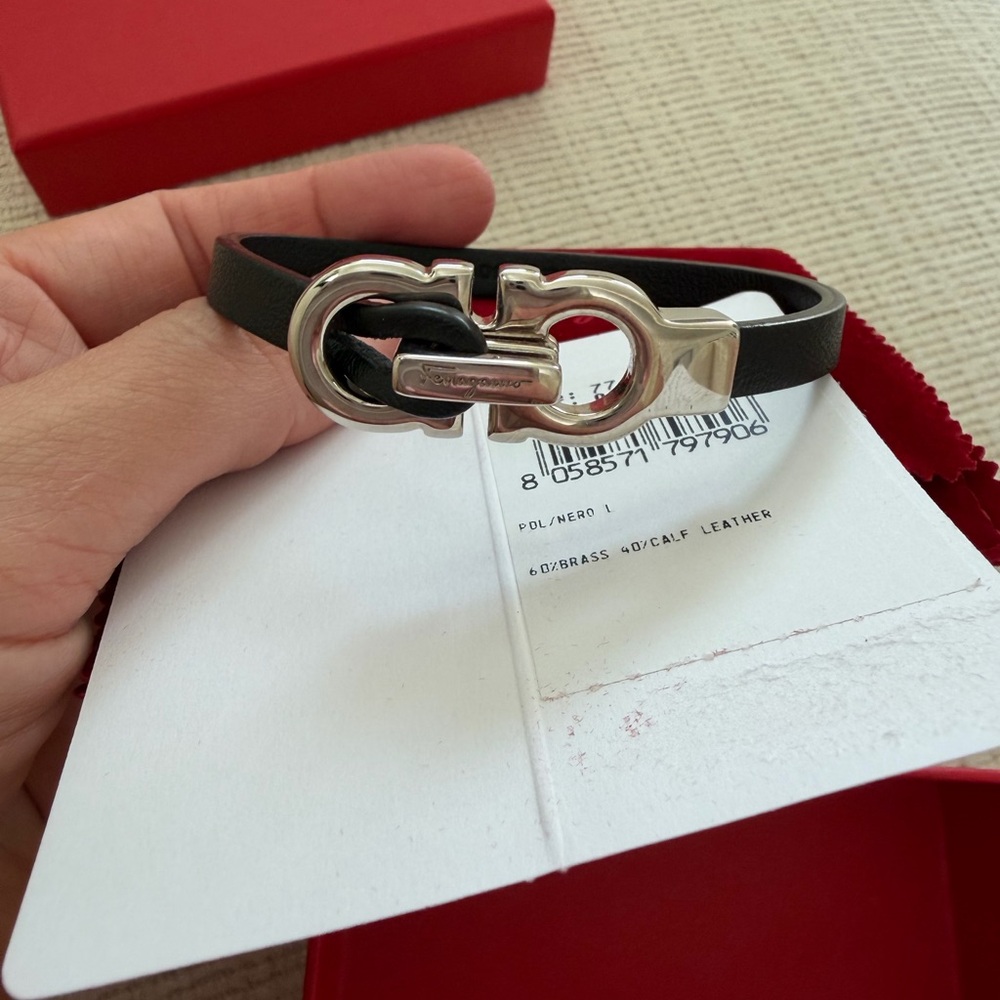 Salvatore Ferragamo Black leather bracelet with Silver Hardware